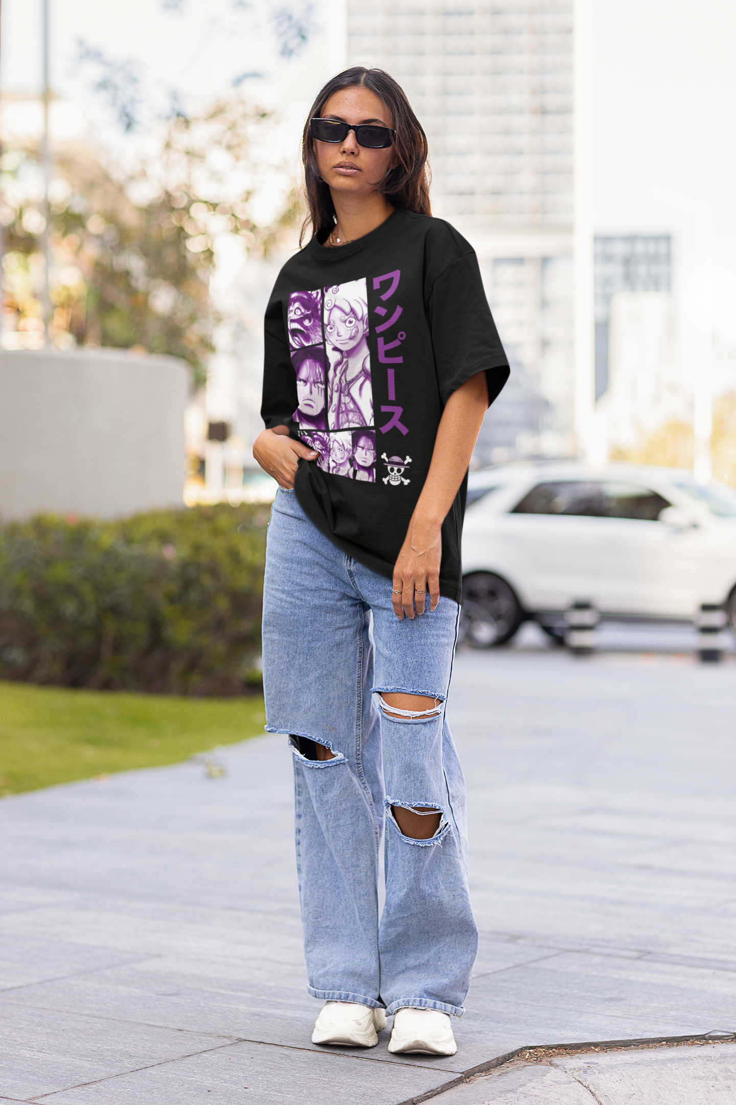 One Piece Manga Originals Women's Premium Black Printed Oversized Tshirt