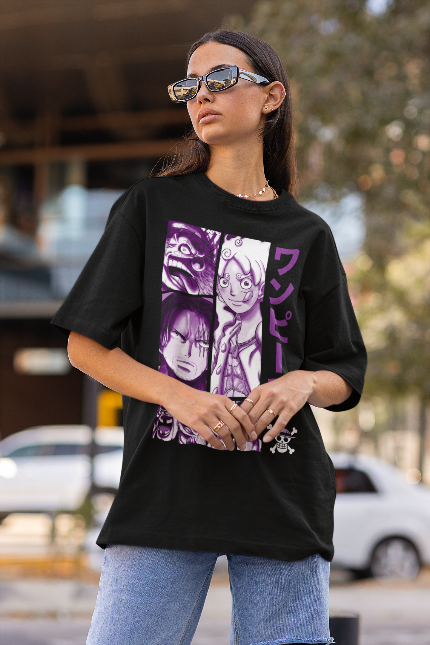 One Piece Manga Originals Women's Premium Black Printed Oversized Tshirt
