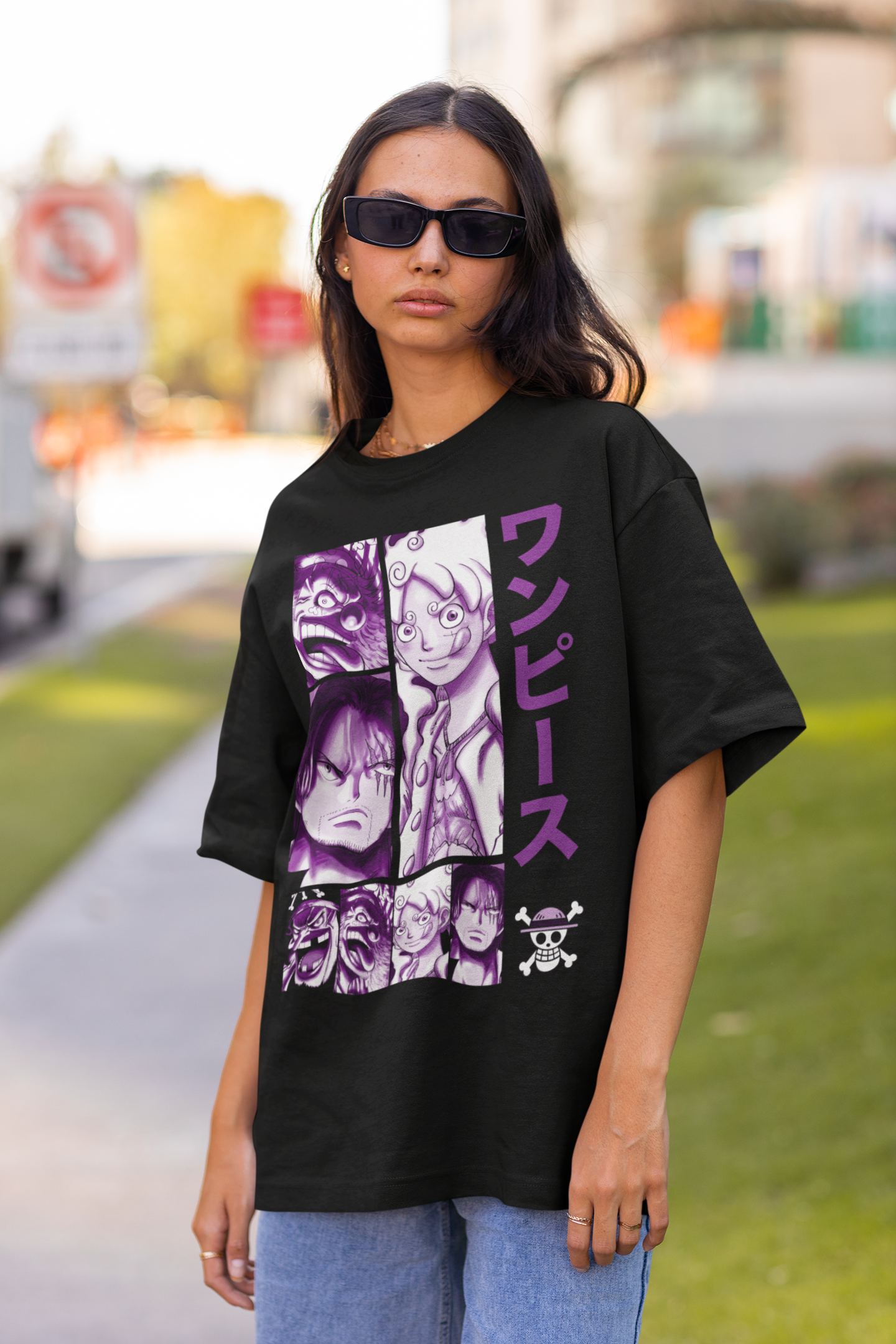 One Piece Manga Originals Women's Premium Black Printed Oversized Tshirt