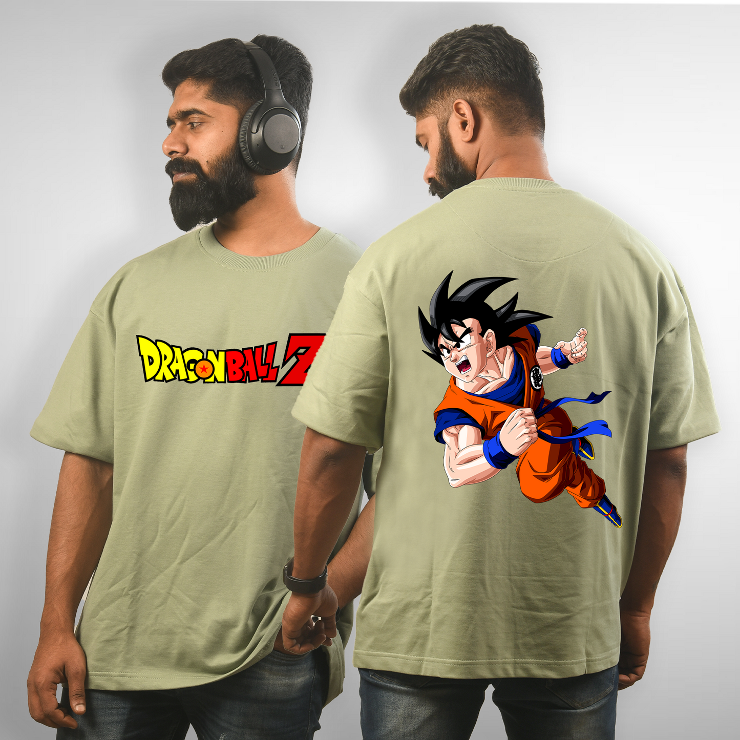 Goku Men's Premium Green Printed Oversized Tshirt