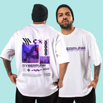 Cyberpunk Men's Premium White Printed Oversized Tshirt