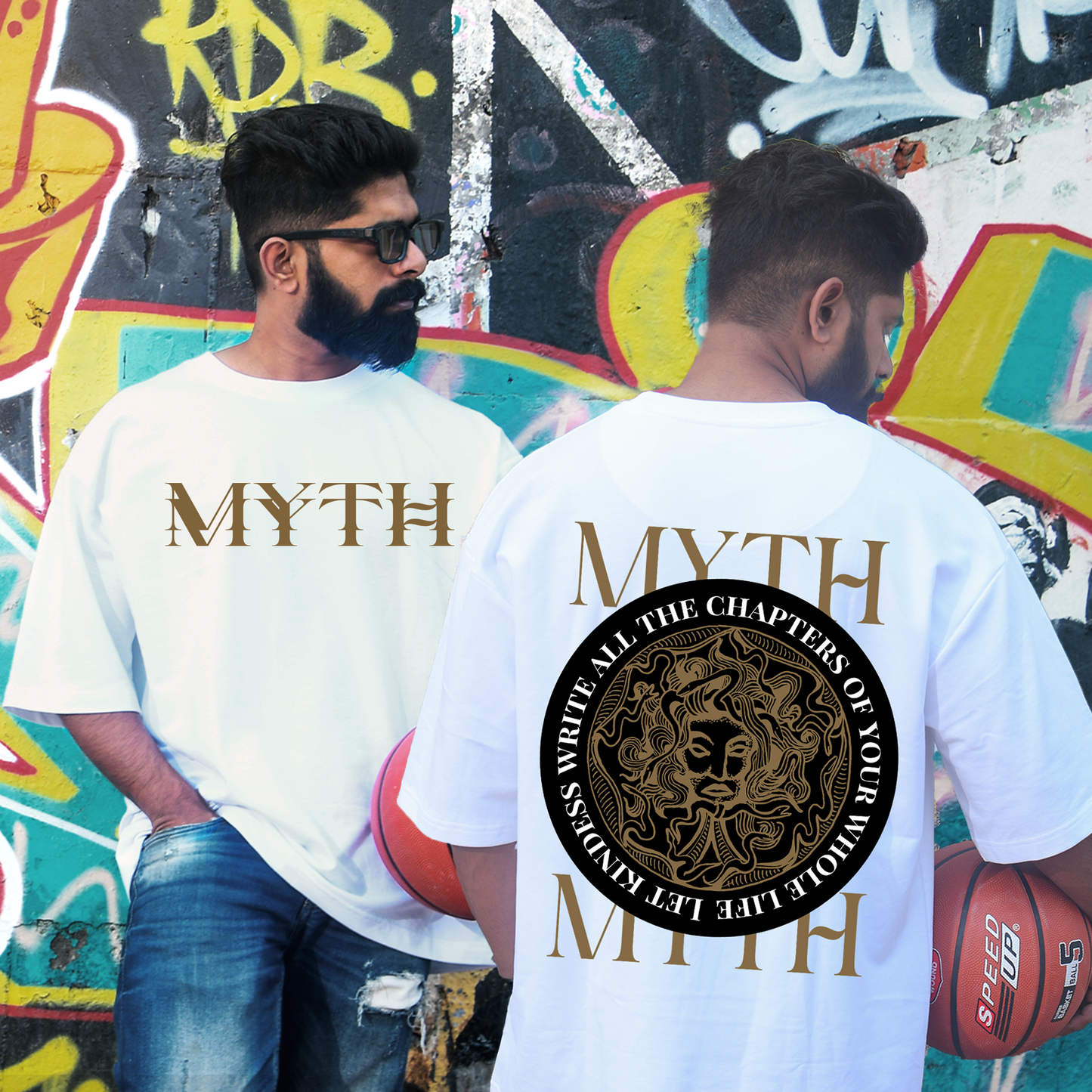 Myth Men's Premium White Printed Oversized Tshirt