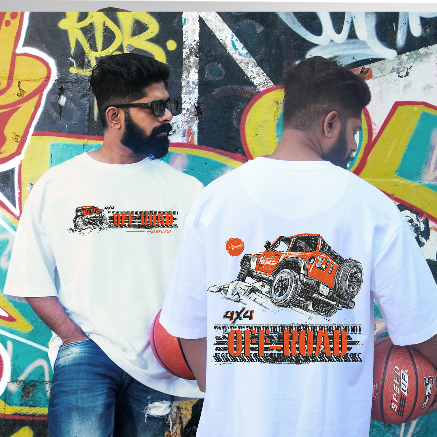 Off Road Men's Premium White Printed Oversized Tshirt