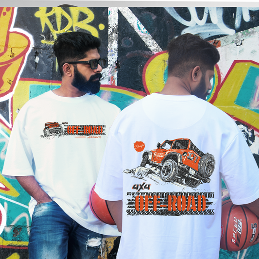 Off Road Men's Premium White Printed Oversized Tshirt