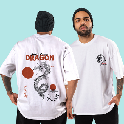 Dragon Men's Premium White Printed Oversized Tshirt