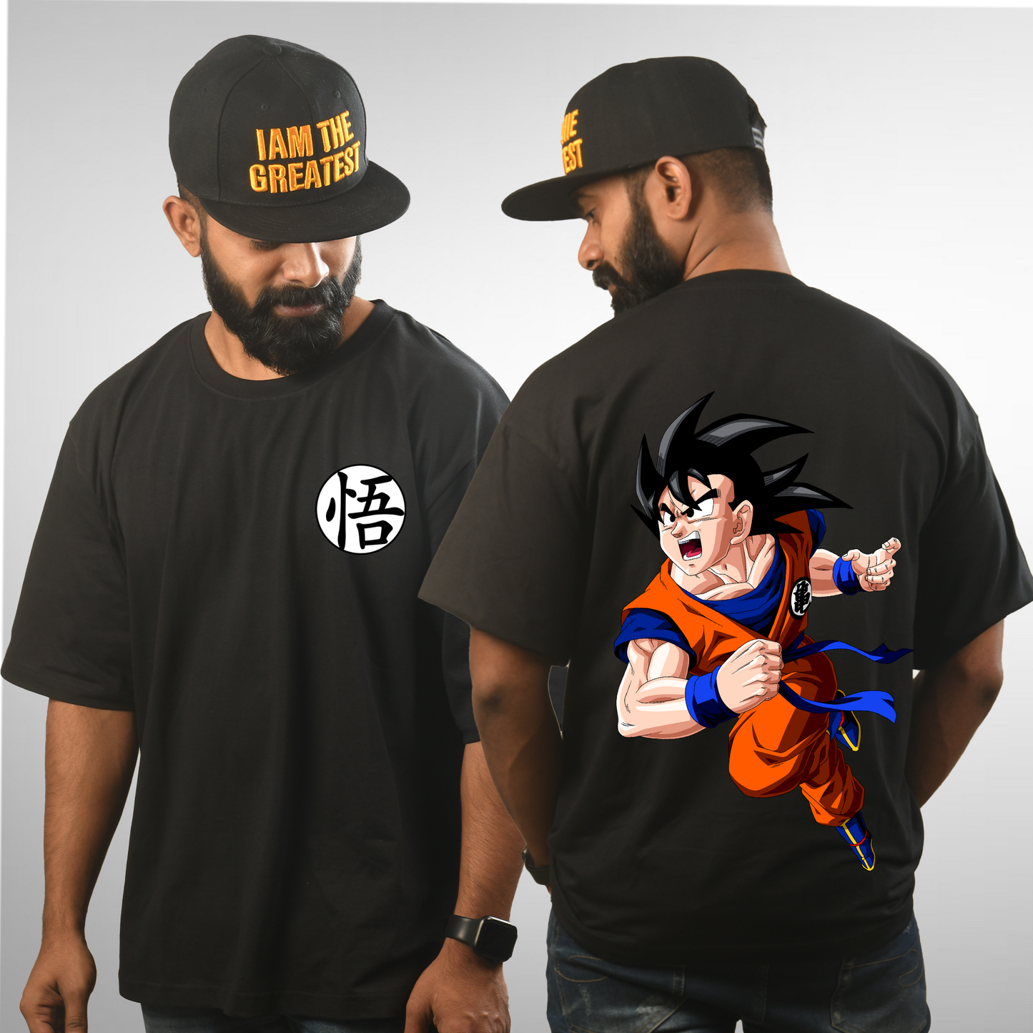 Goku Men's Premium Black Printed Oversized Tshirt