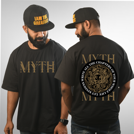 Myth Men's Premium Black Printed Oversized Tshirt