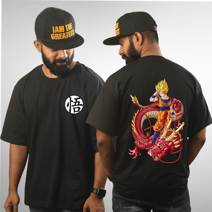 Dragon Ball Z Men's Premium Black Printed Oversized Tshirt