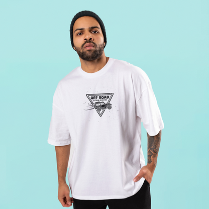 4x4 Men's Premium White Printed Oversized Tshirt