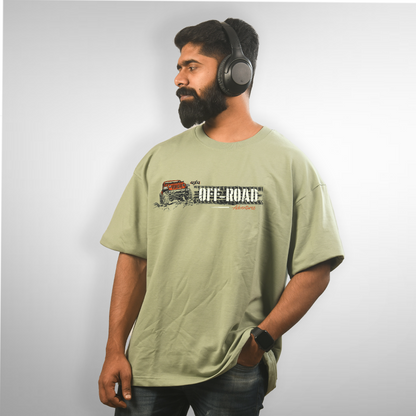 Off Road Men's Premium Green Printed Oversized Tshirt