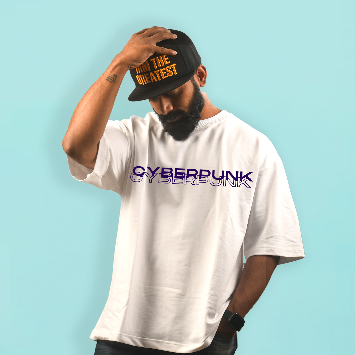 Cyberpunk Men's Premium White Printed Oversized Tshirt