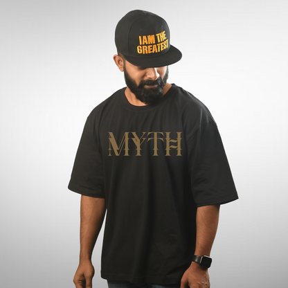 Myth Men's Premium Black Printed Oversized Tshirt