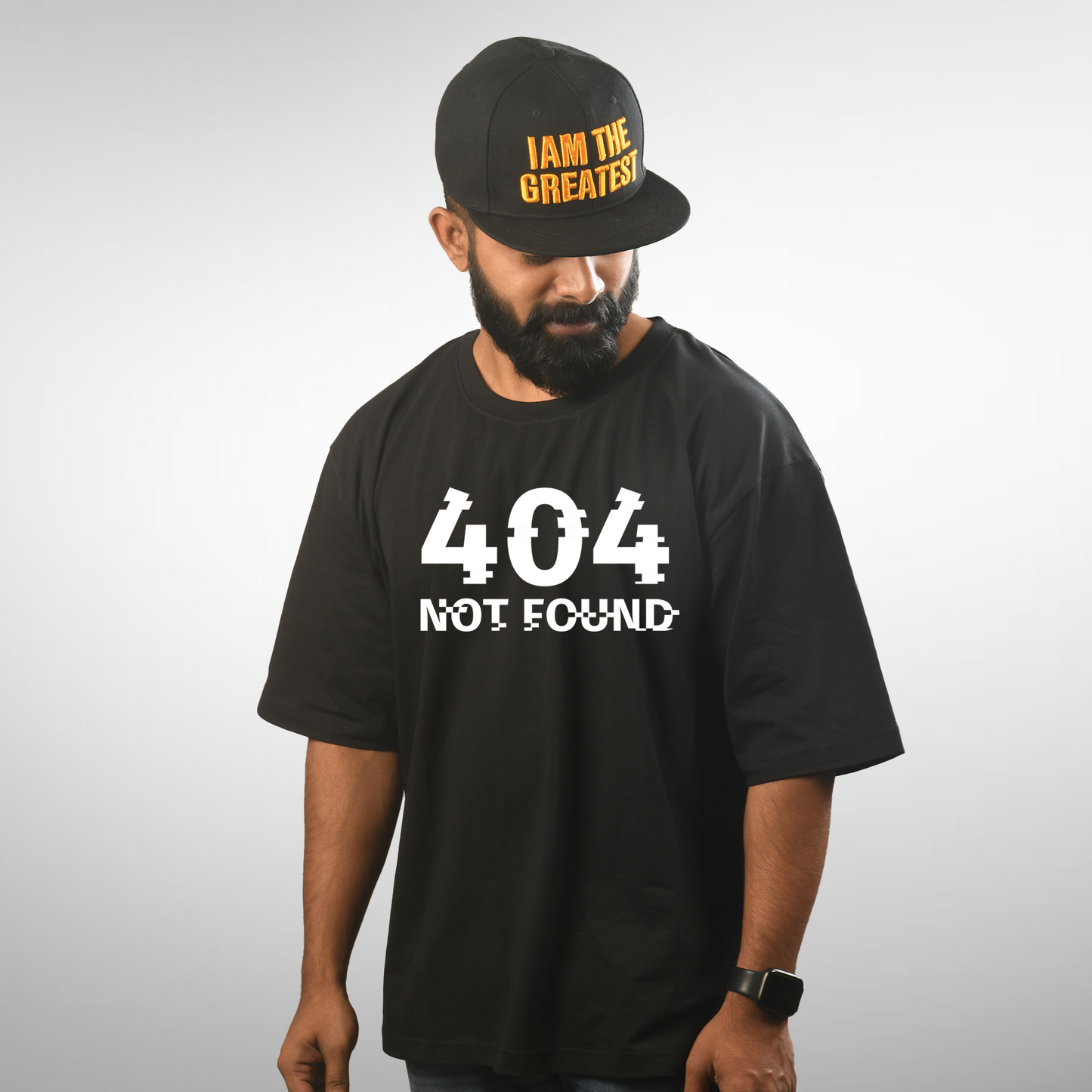 404 Error Men's Premium Black Printed Oversized Tshirt