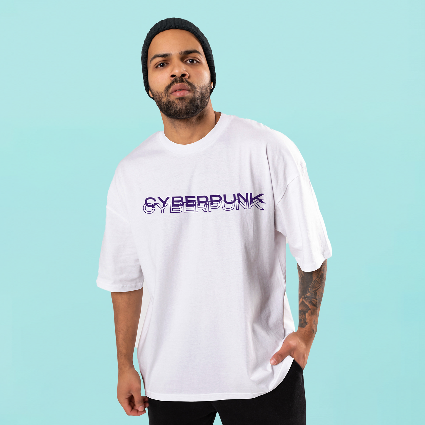 Cyberpunk Men's Premium White Printed Oversized Tshirt