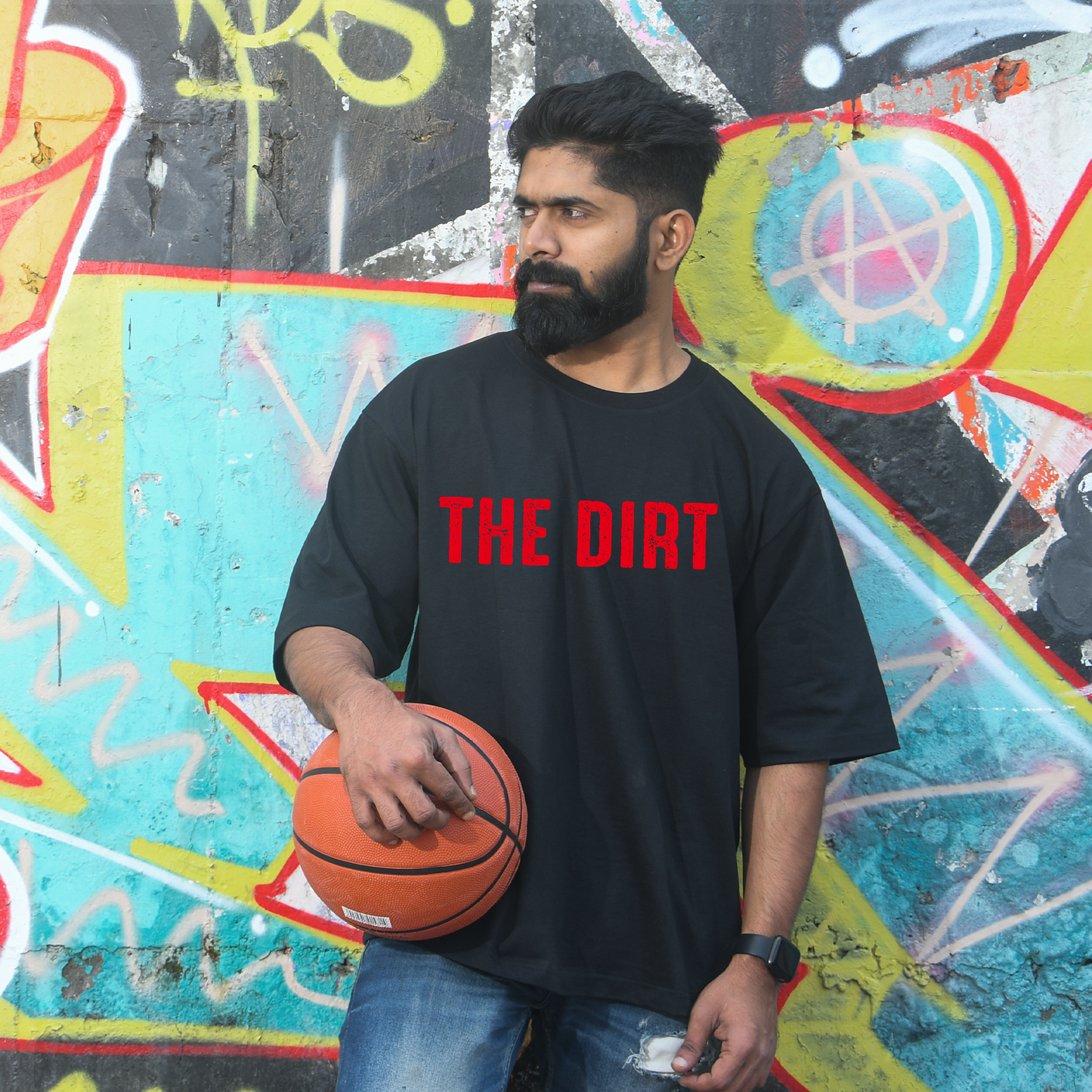 Dirt Men's Premium Black Printed Oversized Tshirt