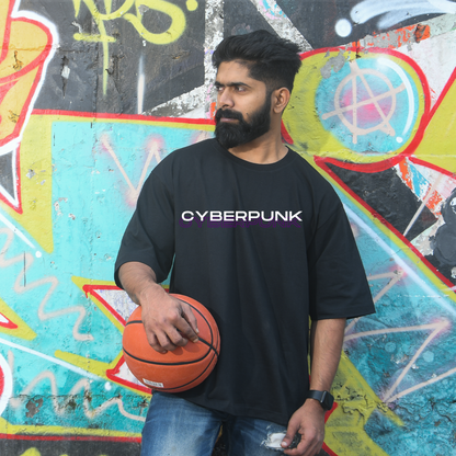 Cyberpunk Men's Premium Black Printed Oversized Tshirt