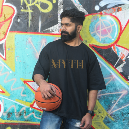 Myth Men's Premium Black Printed Oversized Tshirt