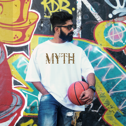 Myth Men's Premium White Printed Oversized Tshirt