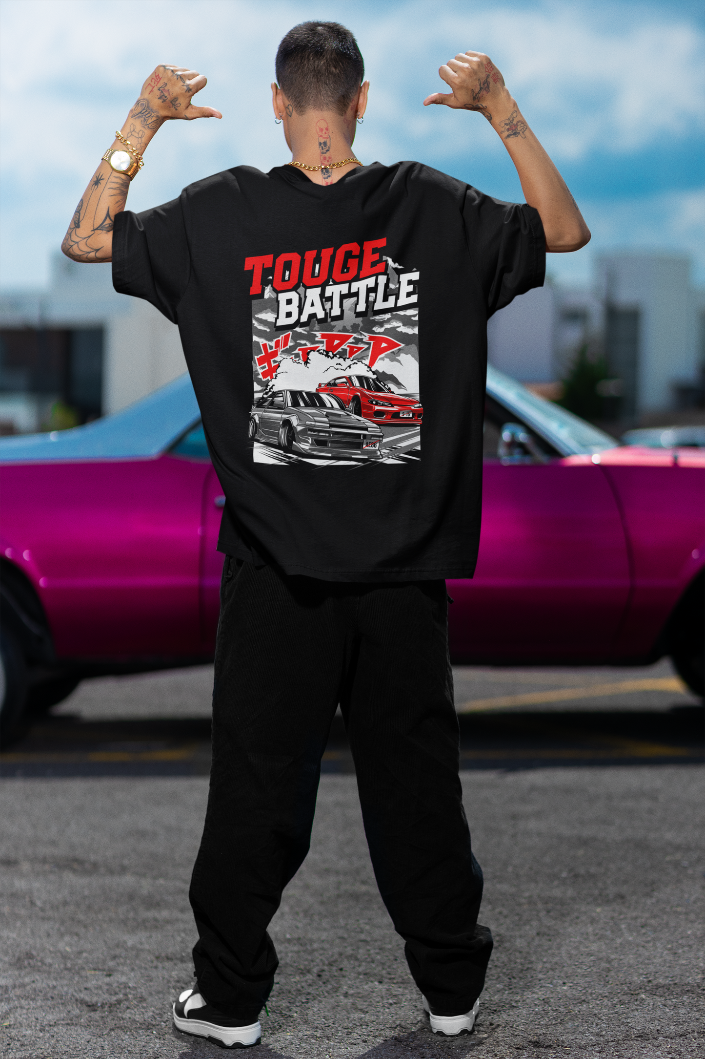 Togue Battle  Men's Premium black Printed Oversized T-shirt