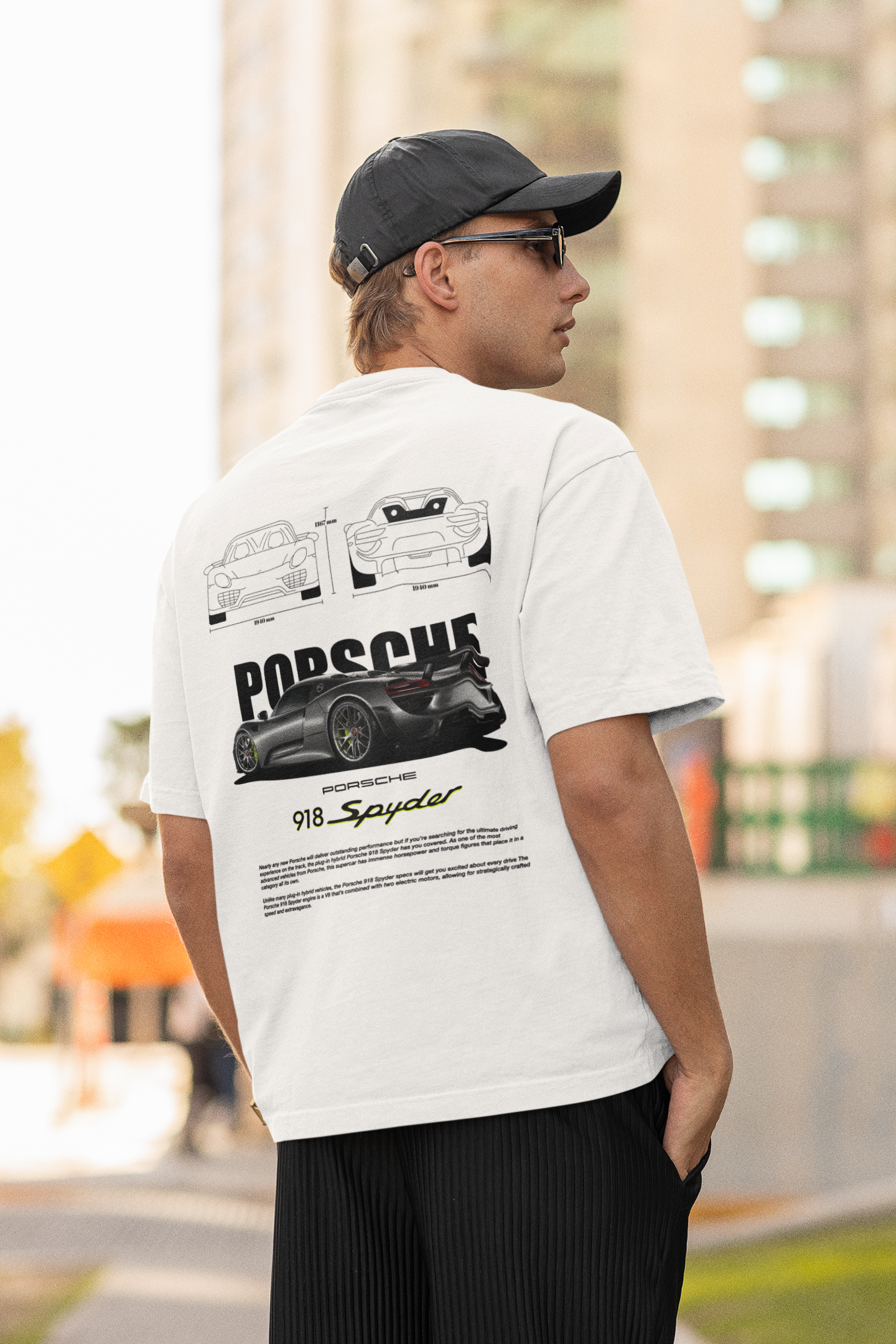 Porsche Men's Premium White Printed Oversized Tshirt