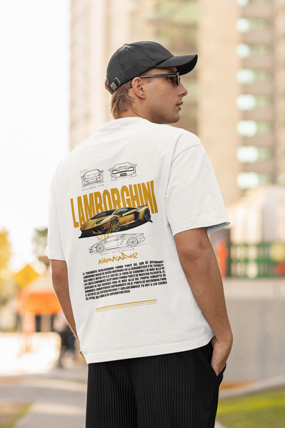 Lamborghini  Men's Premium White Printed Oversized Tshirt