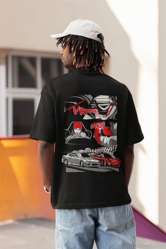 Vroom Men's Premium black Printed Oversized Tshirt