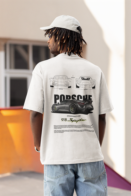 Porsche Men's Premium White Printed Oversized Tshirt