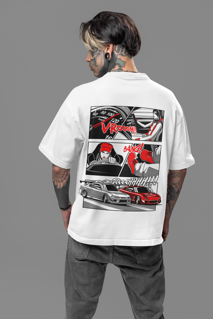 Vroom Men's Premium White Printed Oversized Tshirt