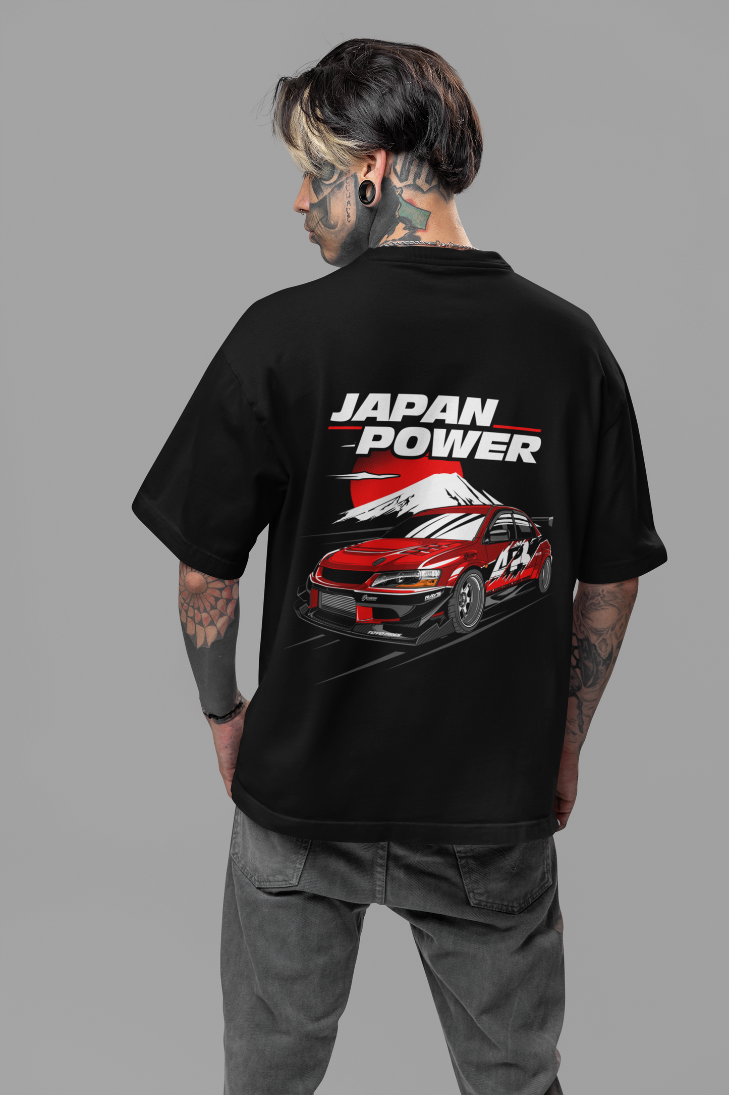 Japan Power Men's Premium black Printed Oversized T-shirt