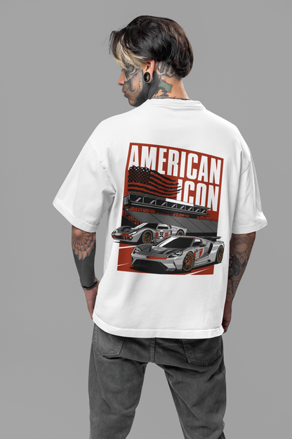 American Icon Men's Premium White Printed Oversized Tshirt