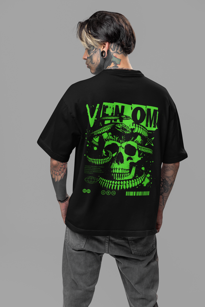 Venom Men's Premium Graphite Black Printed Oversized T-shirt