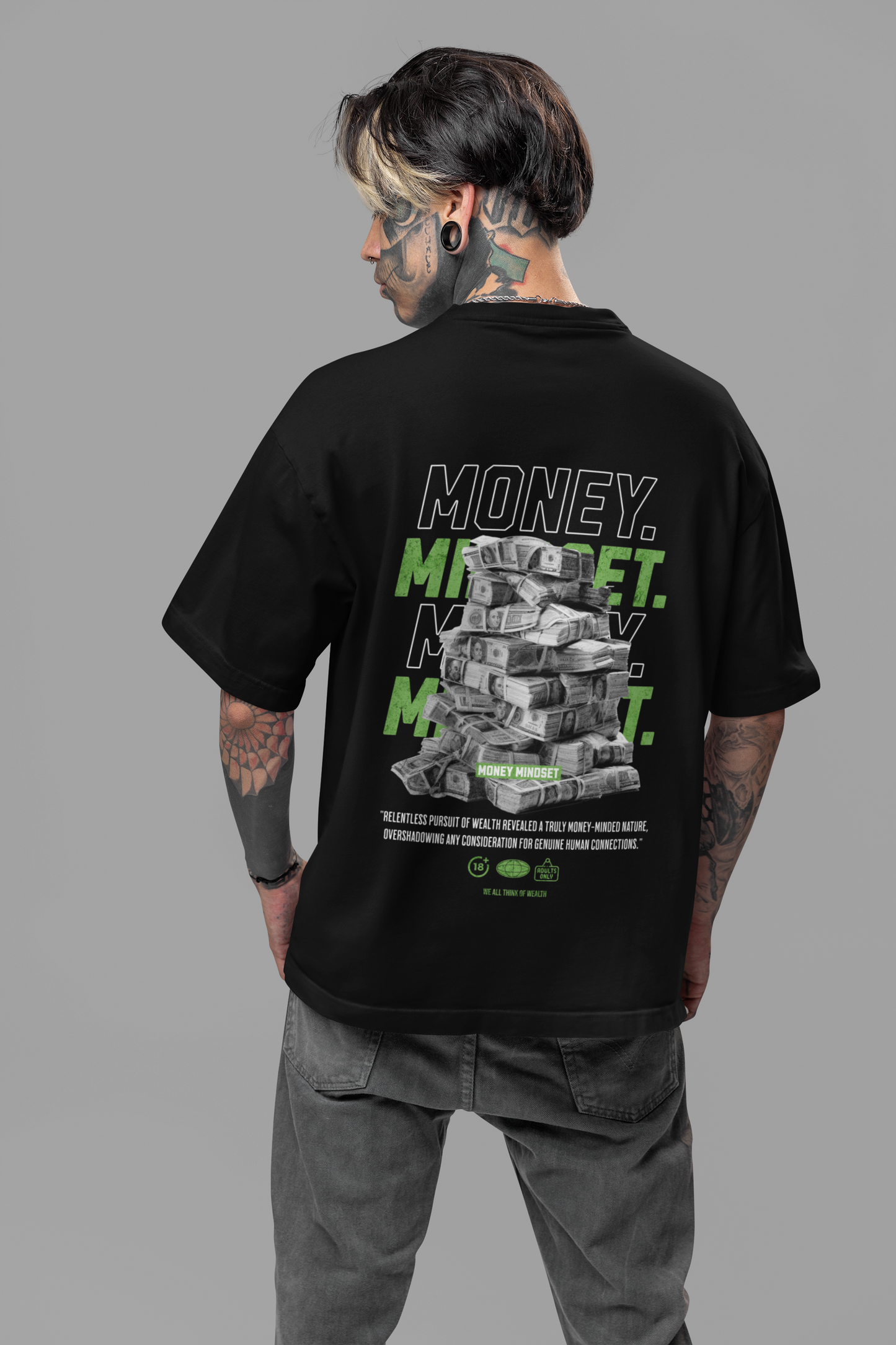 Money Money Money Men's Premium Graphite Black Printed Oversized T-shirt