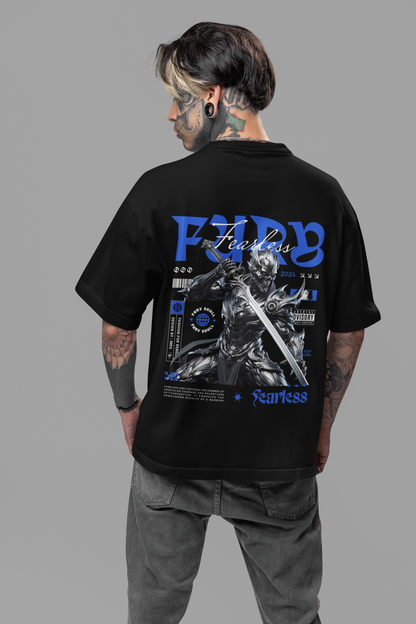 Fearless Men's Premium Graphite Black Printed Oversized T-shirt