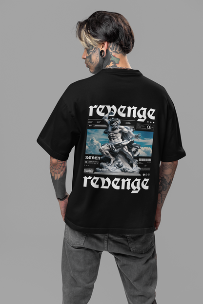 Revenge Men's Premium Graphite Black Printed Oversized T-shirt