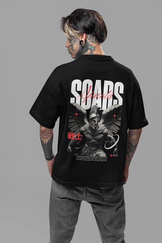 Soars Men's Premium Graphite Black Printed Oversized T-shirt