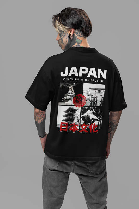 Japan Men's Premium Graphite Black Printed Oversized T-shirt