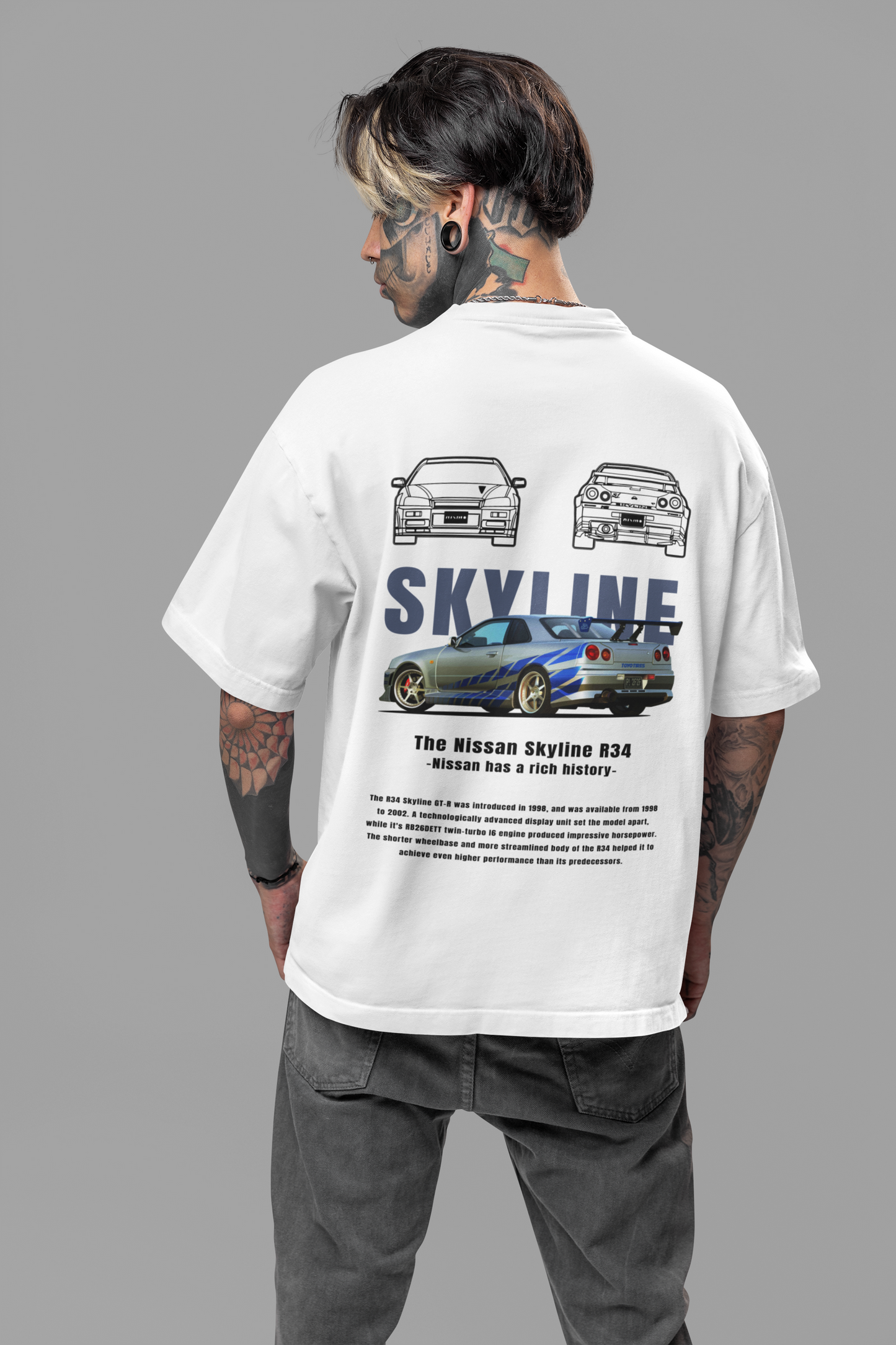 Skyline Men's Premium White Printed Oversized Tshirt