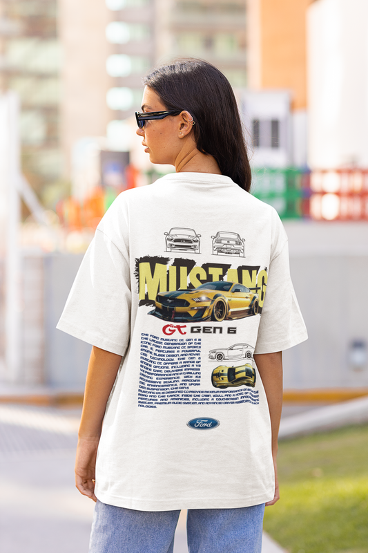 Mustang-GT Women's Premium White Printed Oversized T-shirt