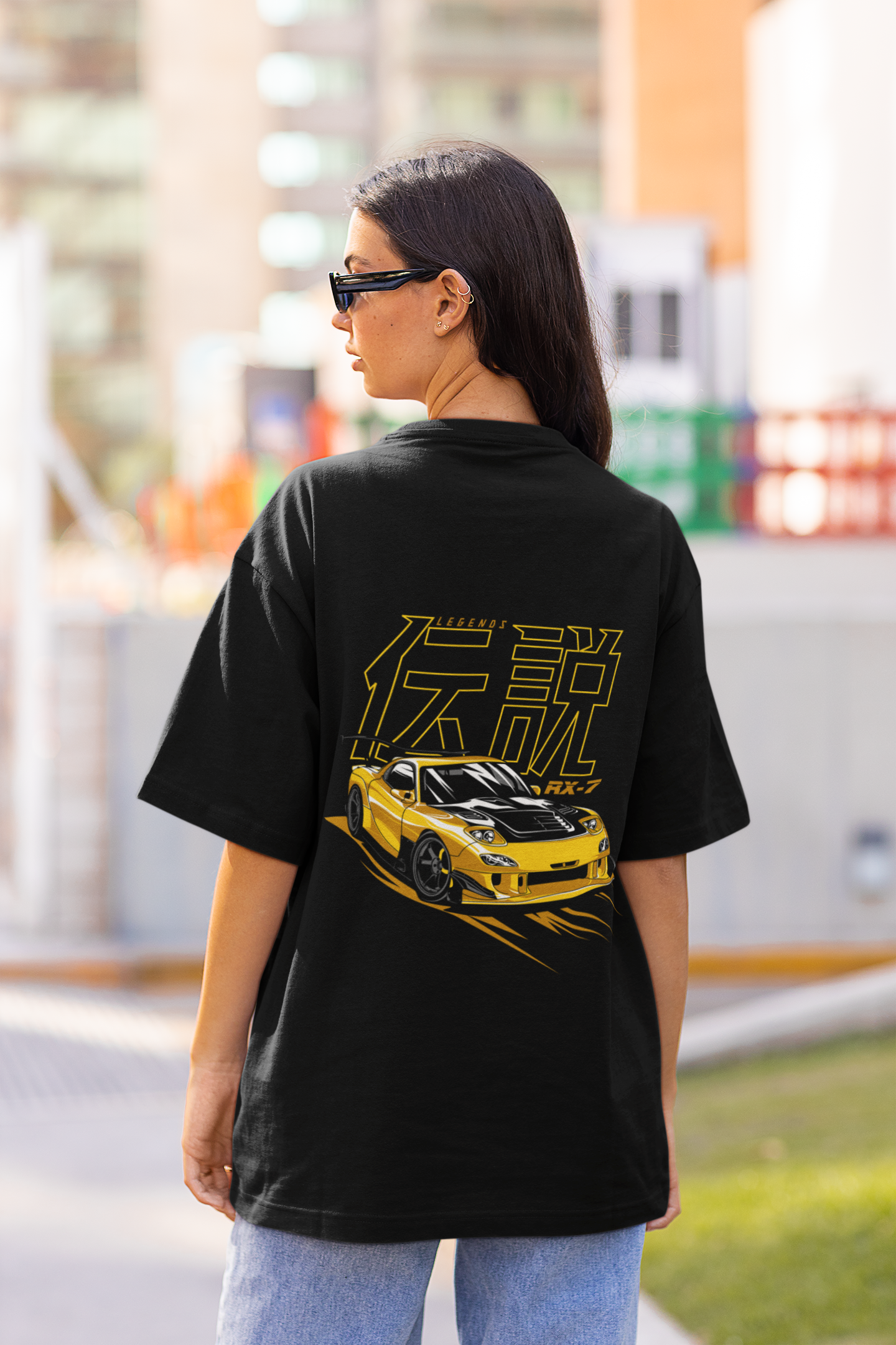 Mazda RX-7  Women's Premium Black Printed Oversized T-shirt