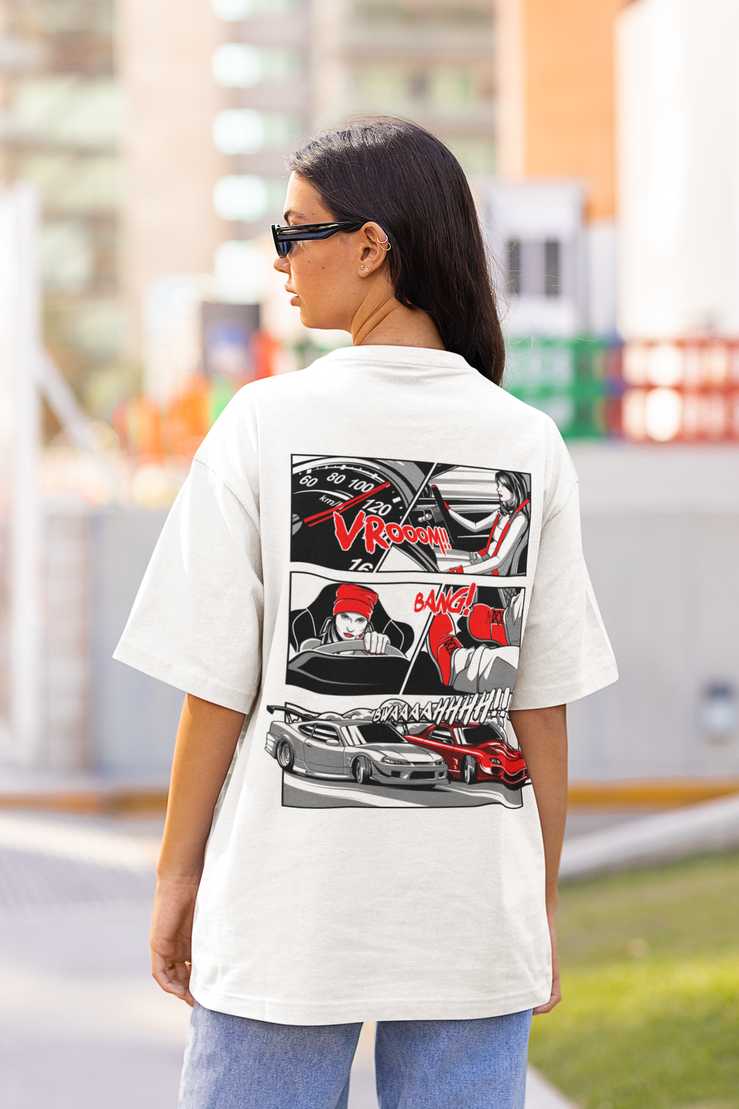 Vroom Women's Premium White Printed Oversized Tshirt