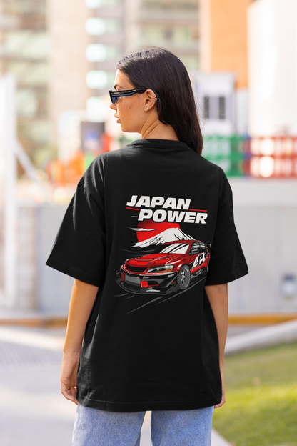 Japan Power Women's Premium Black Printed Oversized T-shirt