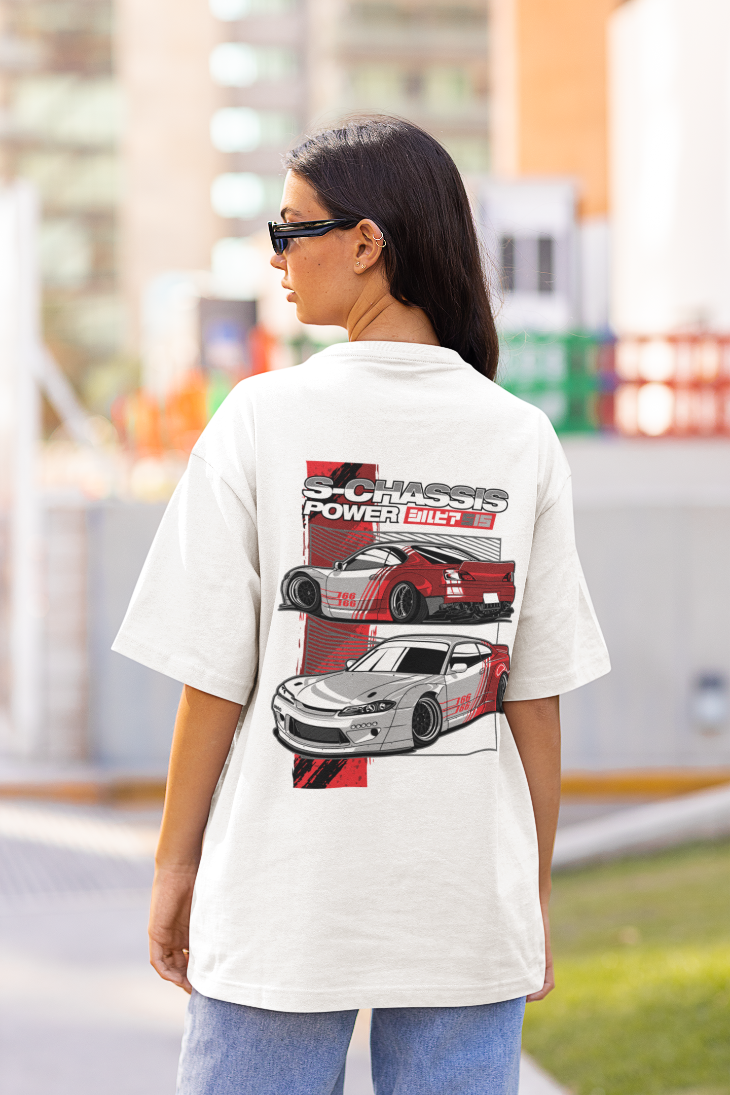 S-Chassis Power Women's Premium White Printed Oversized T-shirt