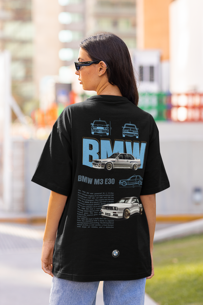 BMW Women's Premium Black Printed Oversized T-shirt