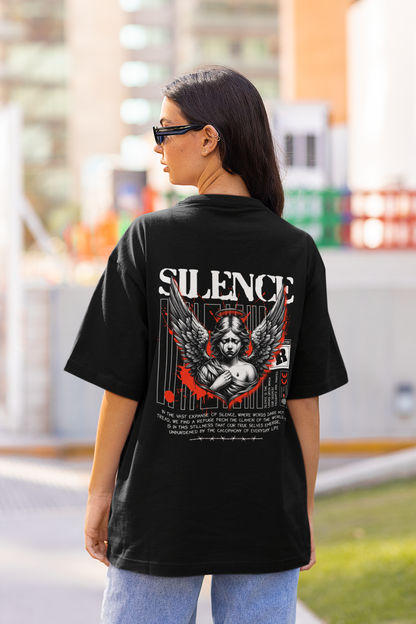 Silence Women's Premium Black Printed Oversized T-shirt (Copy)