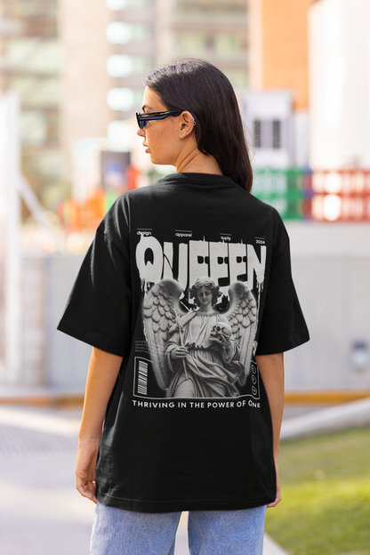 Queen Women's Premium Black Printed Oversized T-shirt