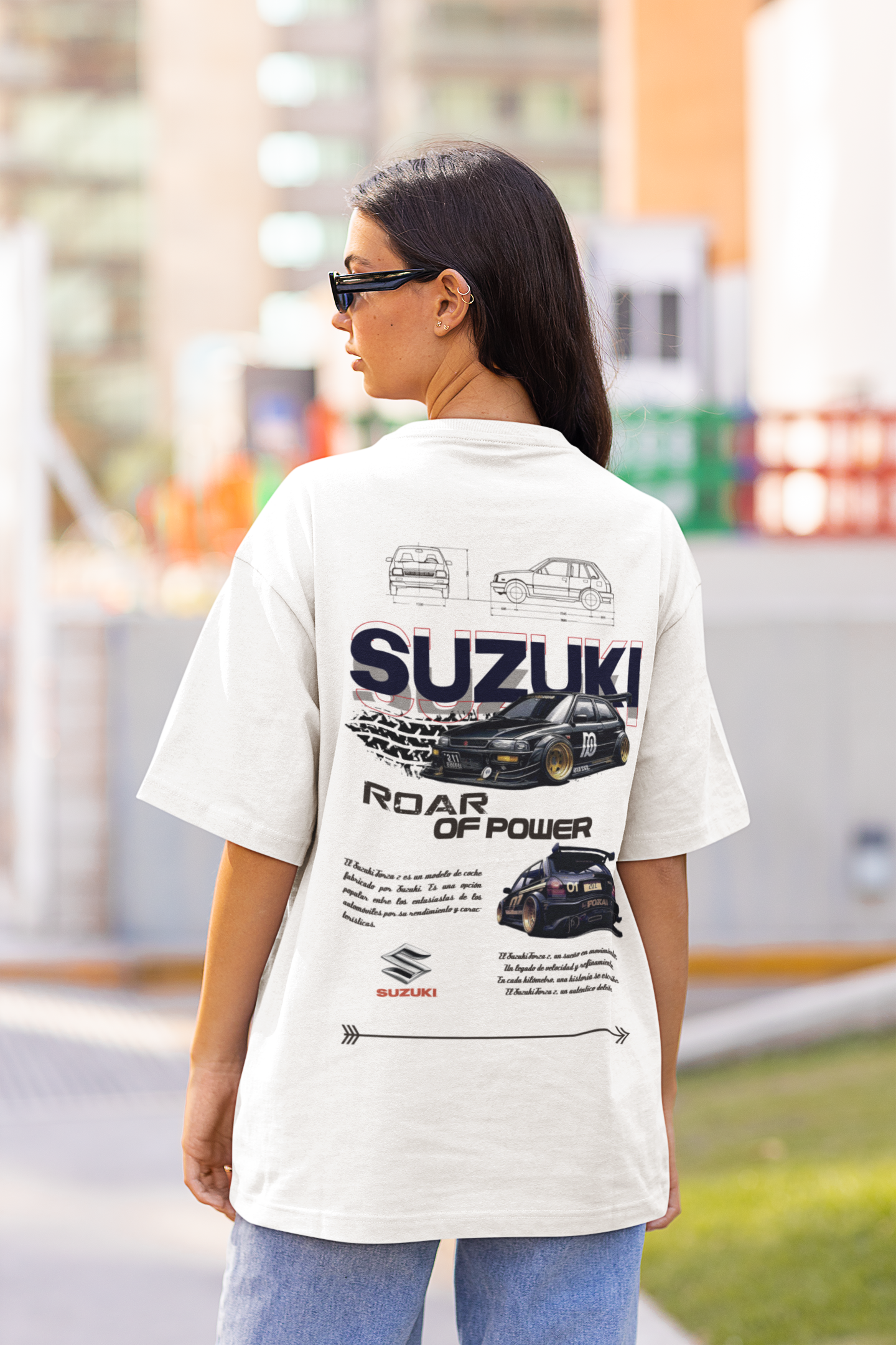 Suzuki - Roar Of Power Women's Premium White Printed Oversized T-shirt