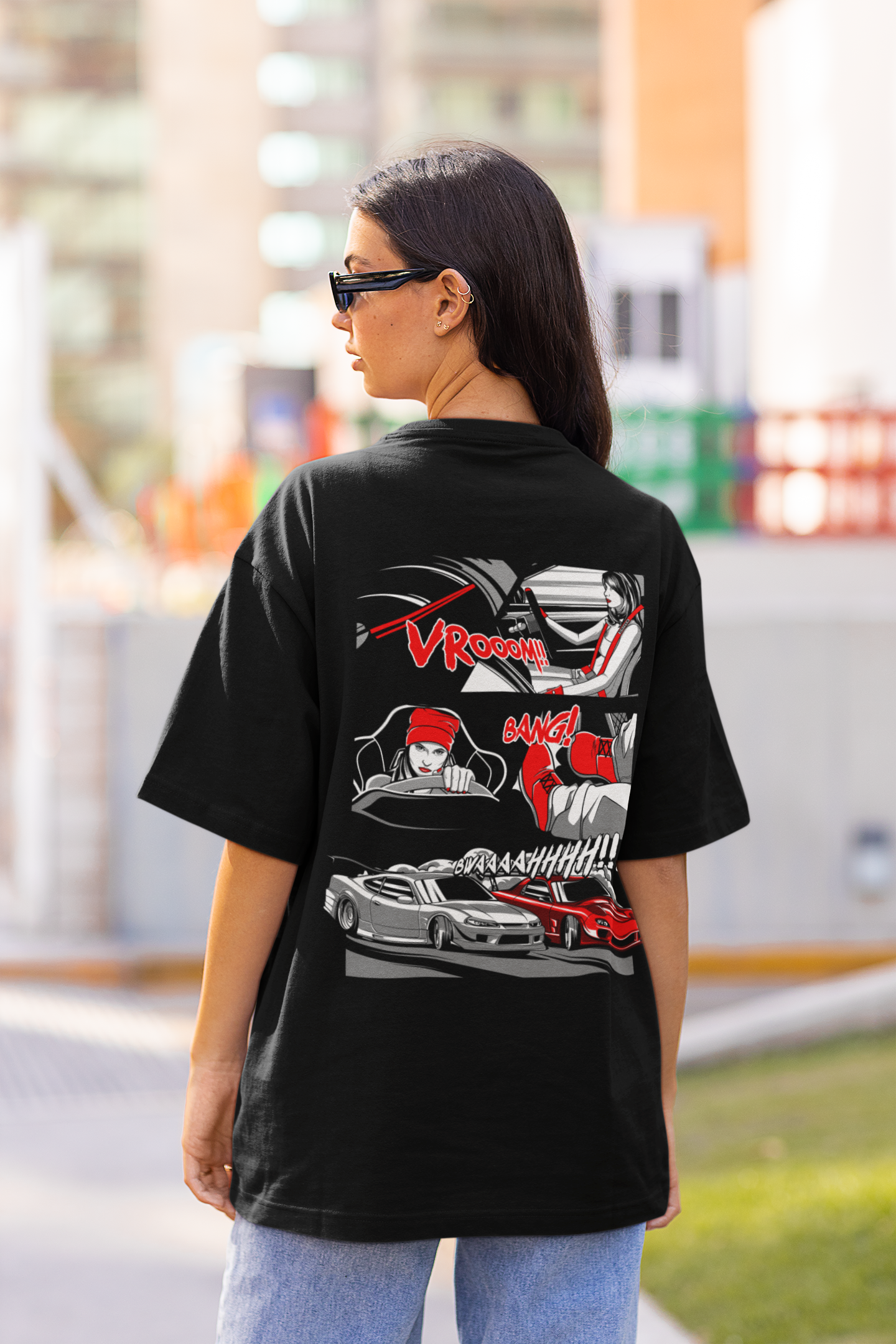 Vroom Women's Premium Black Printed Oversized T-shirt