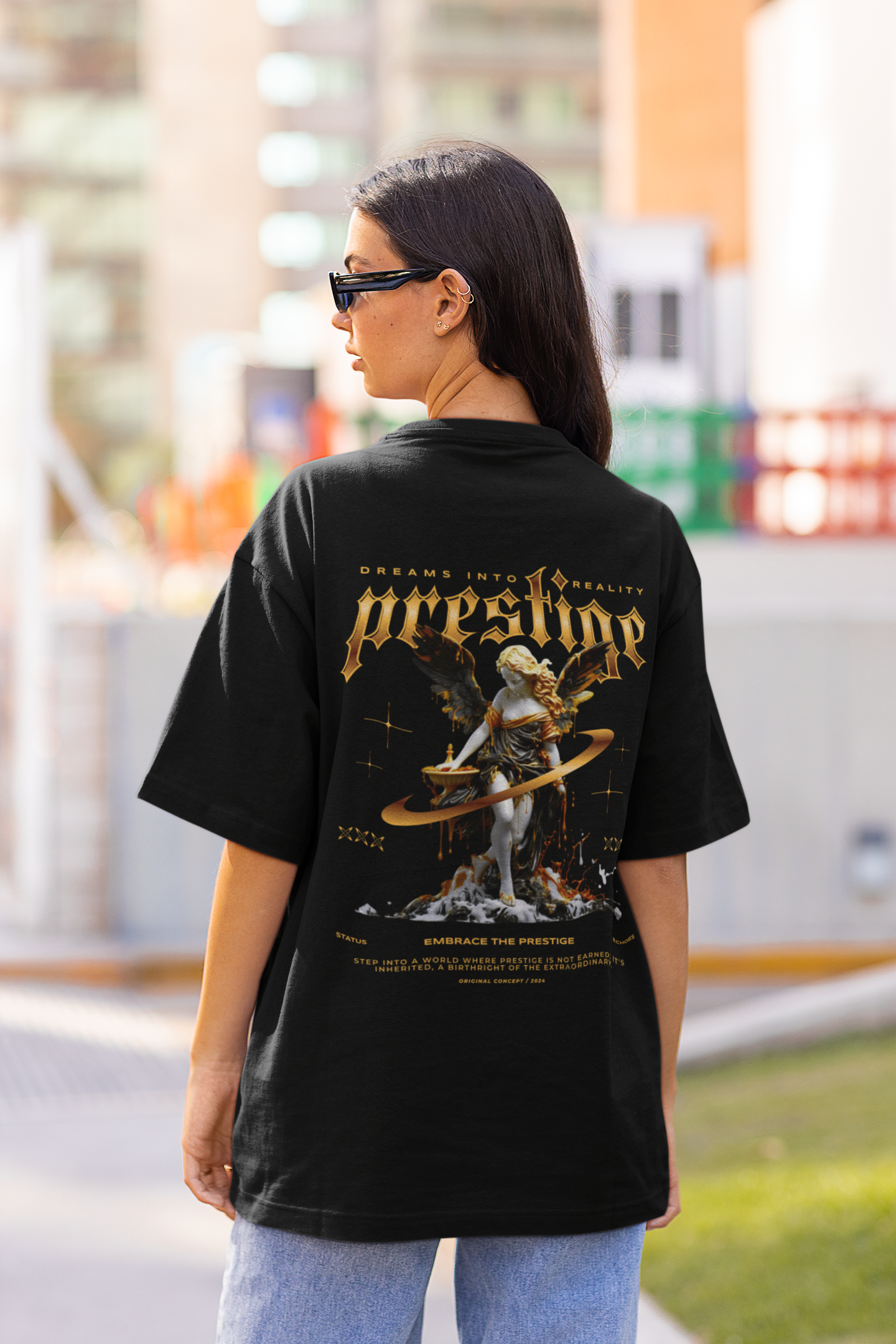 Prestige Women's Premium Black Printed Oversized T-shirt