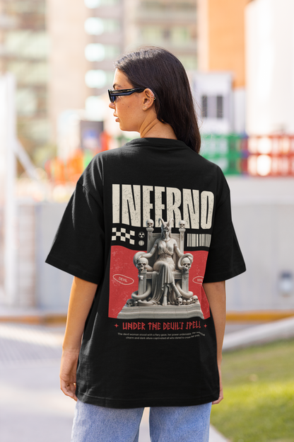 Inferno Women's Premium Black Printed Oversized T-shirt