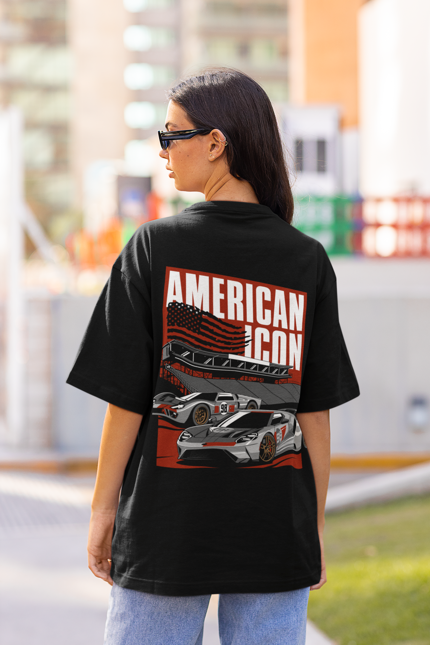 American icon Women's Premium Black Printed Oversized T-shirt